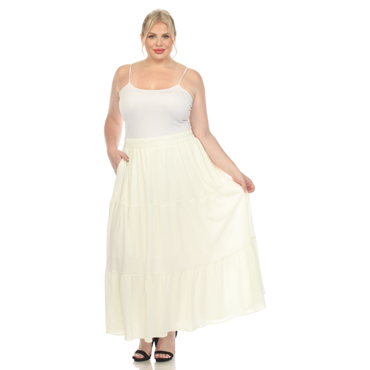  White Mark Plus Size Pleated Tiered Maxi Skirt - 1X - Bonton