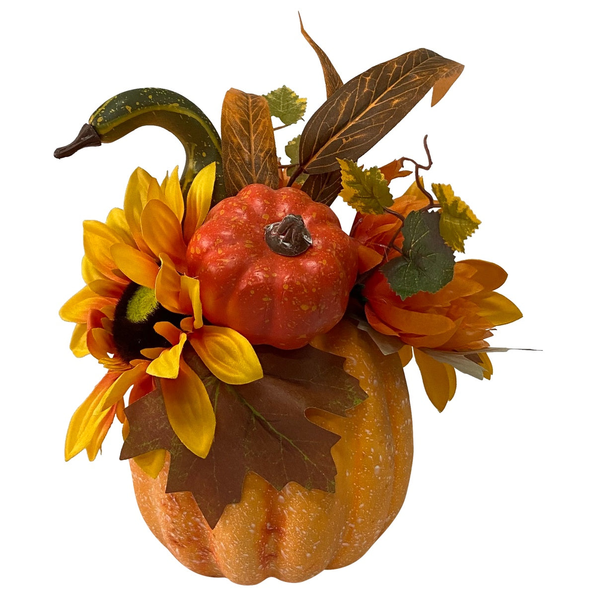  Northlight Sunflower and Mum Filled Pumpkin Thanksgiving Decoration - 14.75