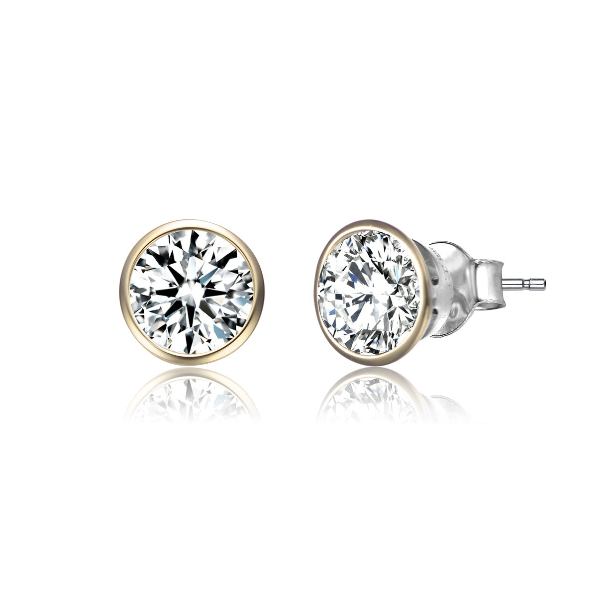  Genevive .925 Sterling Silver Gold Plated Cubic Zirconia Stud Earrings - Default Title - Bonton