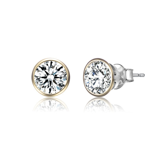 .925 Sterling Silver Gold Plated Cubic Zirconia Stud Earrings