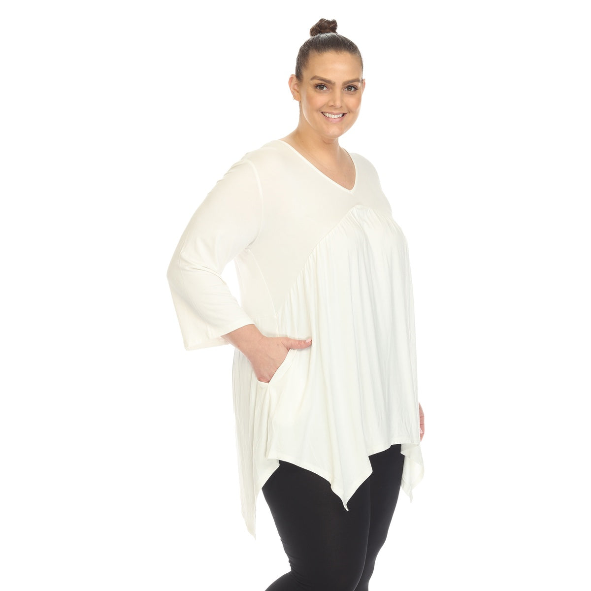  White Mark Plus Size Empire Waist V-Neck Tunic Top - 1X - Bonton