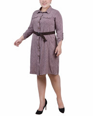 Plus Size 3/4 Roll Tab Sleeve Shirtdress