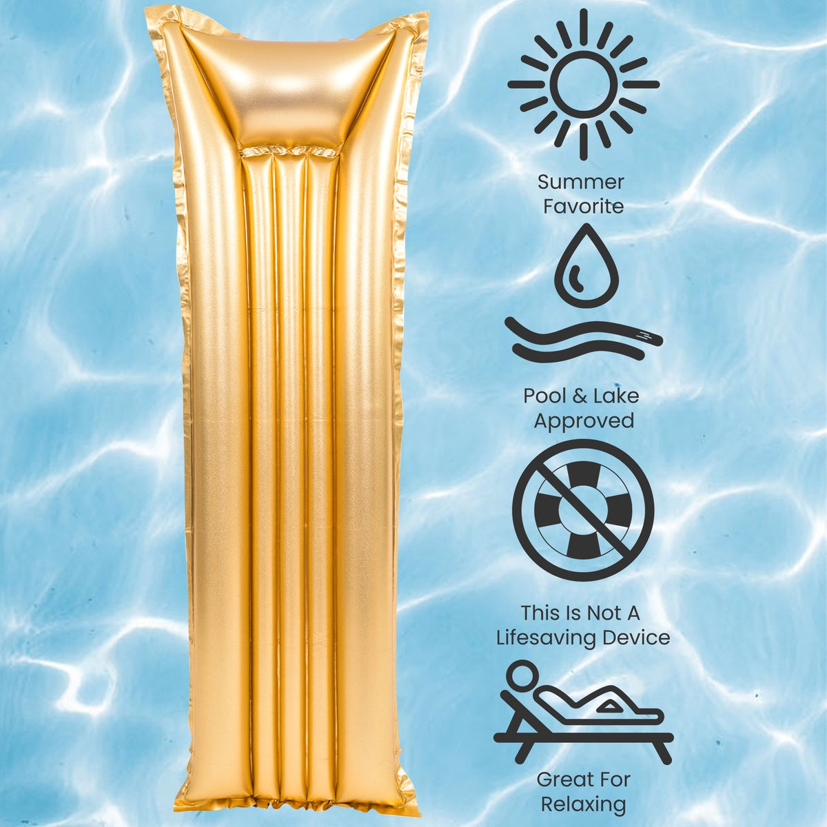  Pool Central 6' Inflatable Golden Swimming Pool Mattress Float - Default Title - Bonton