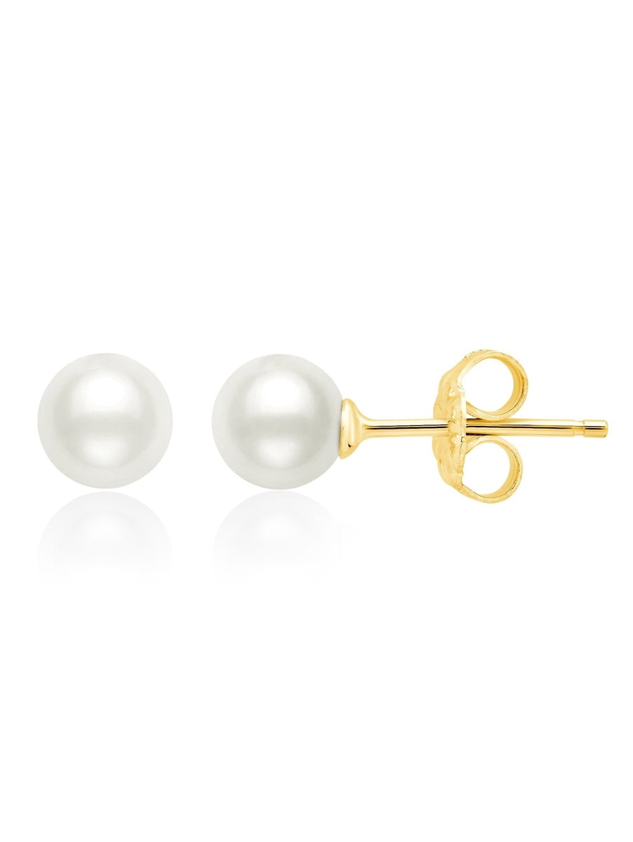  CRISLU Genuine Pearl Stud Earrings in 18kt Yellow Gold - 18kt Yellow Gold - Bonton