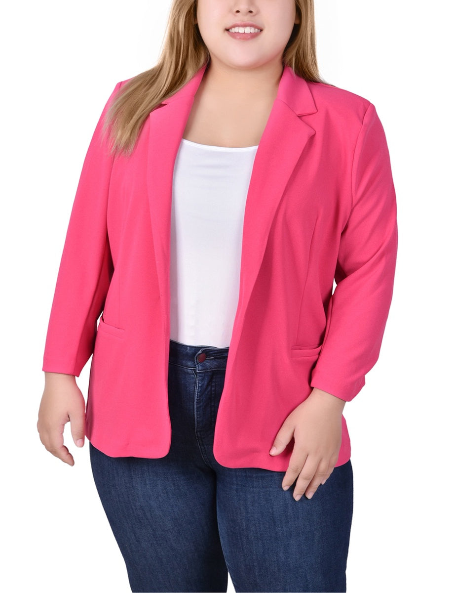  NY Collection Plus Size 3/4 Sleeve Scuba Crepe Jacket - Black - Bonton