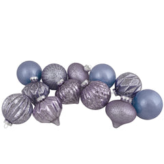 Finial and Glass Ball Christmas Ornaments -3.25" - Lavender and Blue - Set of 12