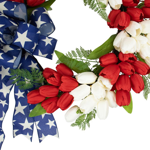 Tulip Patriotic Wreath With Star Bow - 24"