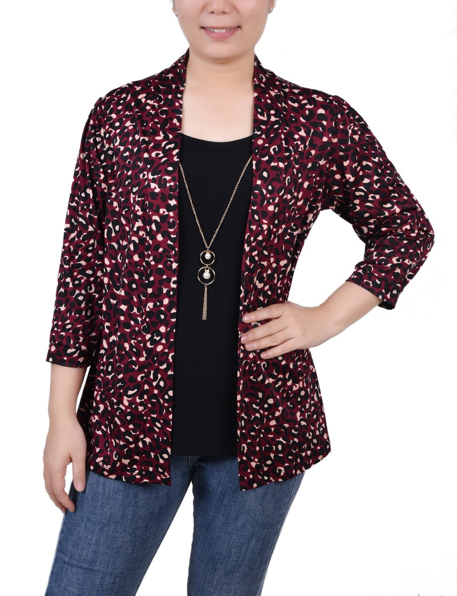  NY Collection 3/4 Sleeve Two-Fer Top - Black Gold Harlie - Bonton