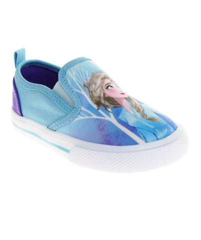 Frozen Elsa Anna Girls No Lace Shoes - Disney Character Loafer Low Top SlipOn Casual Tennis Canvas Sneakers (Size 5-12 Toddler)
