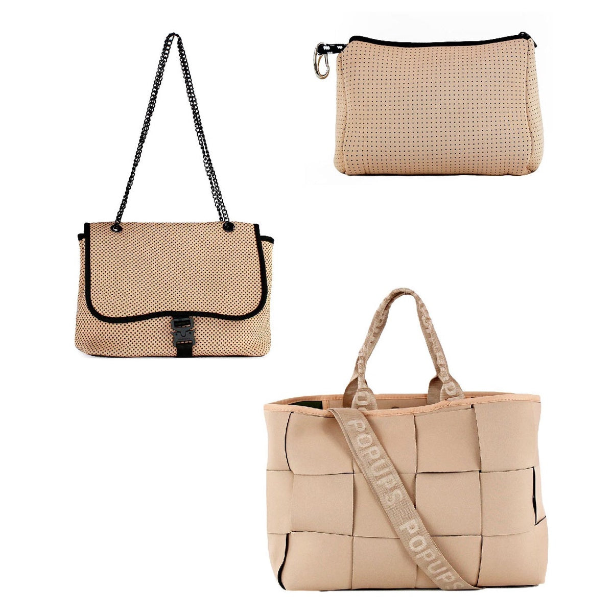  Pop Ups Brand Icon Tote + Flap Crossbody + Pouch - Tan - Default Title - Bonton