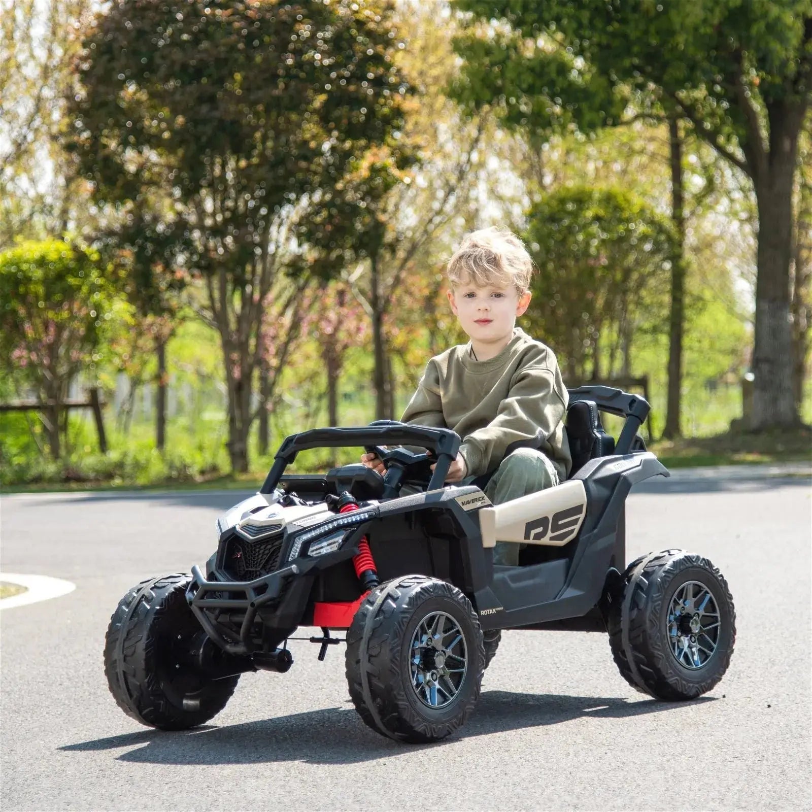  Freddo 24V Can Am Maverick 1-Seater UTV - Kids Electric Ride-On - Khaki - Bonton