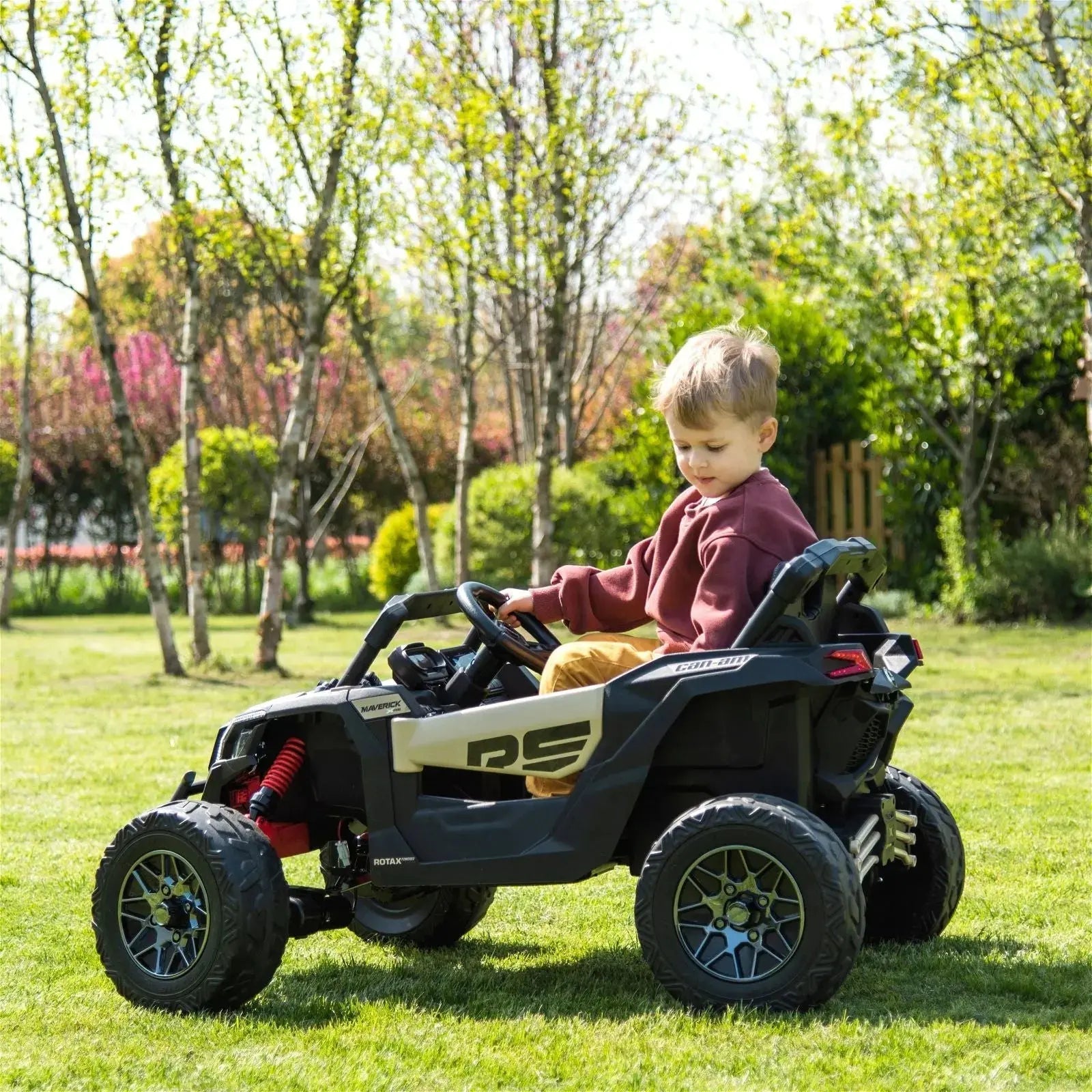  Freddo 24V Can Am Maverick 1-Seater UTV - Kids Electric Ride-On - Khaki - Bonton