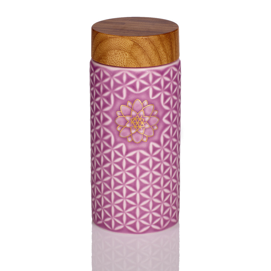  Acera Flower of Life Travel Mug / Single Wall / 14 Oz - Lilac / Hand-painted gold flower - Bonton