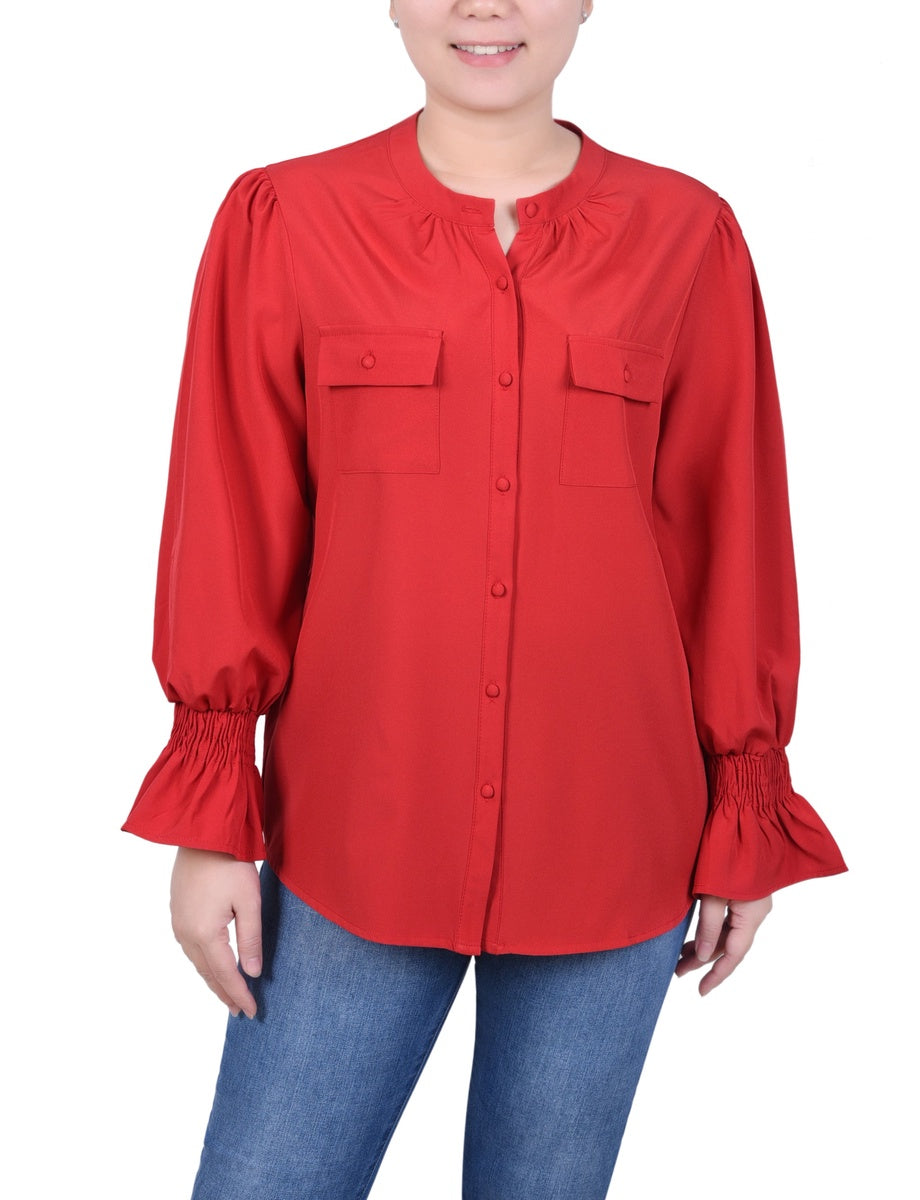  NY Collection Long Sleeve Y Neck Blouse - Golden Glow - Bonton