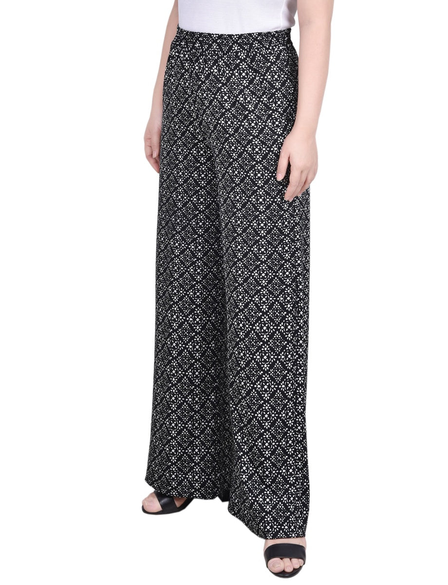  NY Collection Petite Wide Leg Pull on Pant - Black Navy Abstract - Bonton