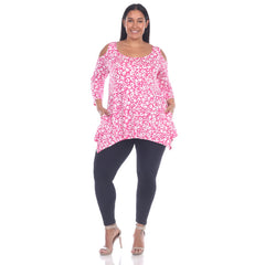 Plus Size Leopard Cold Shoulder Tunic