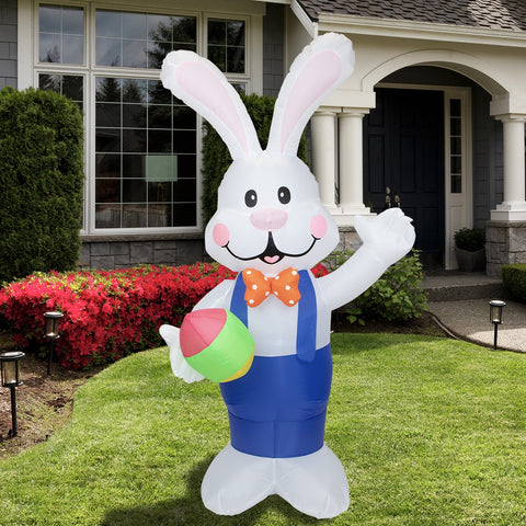 Inflatable Lighted Standing Easter Bunny With Egg Outdoor Decoration - 7'