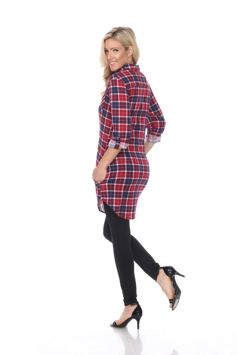  White Mark Women's Piper Stretchy Plaid Tunic Top - S - Bonton