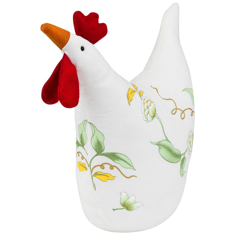 12" White  Soft Green  and Yellow Floral Rooster Chicken Spring Decoration