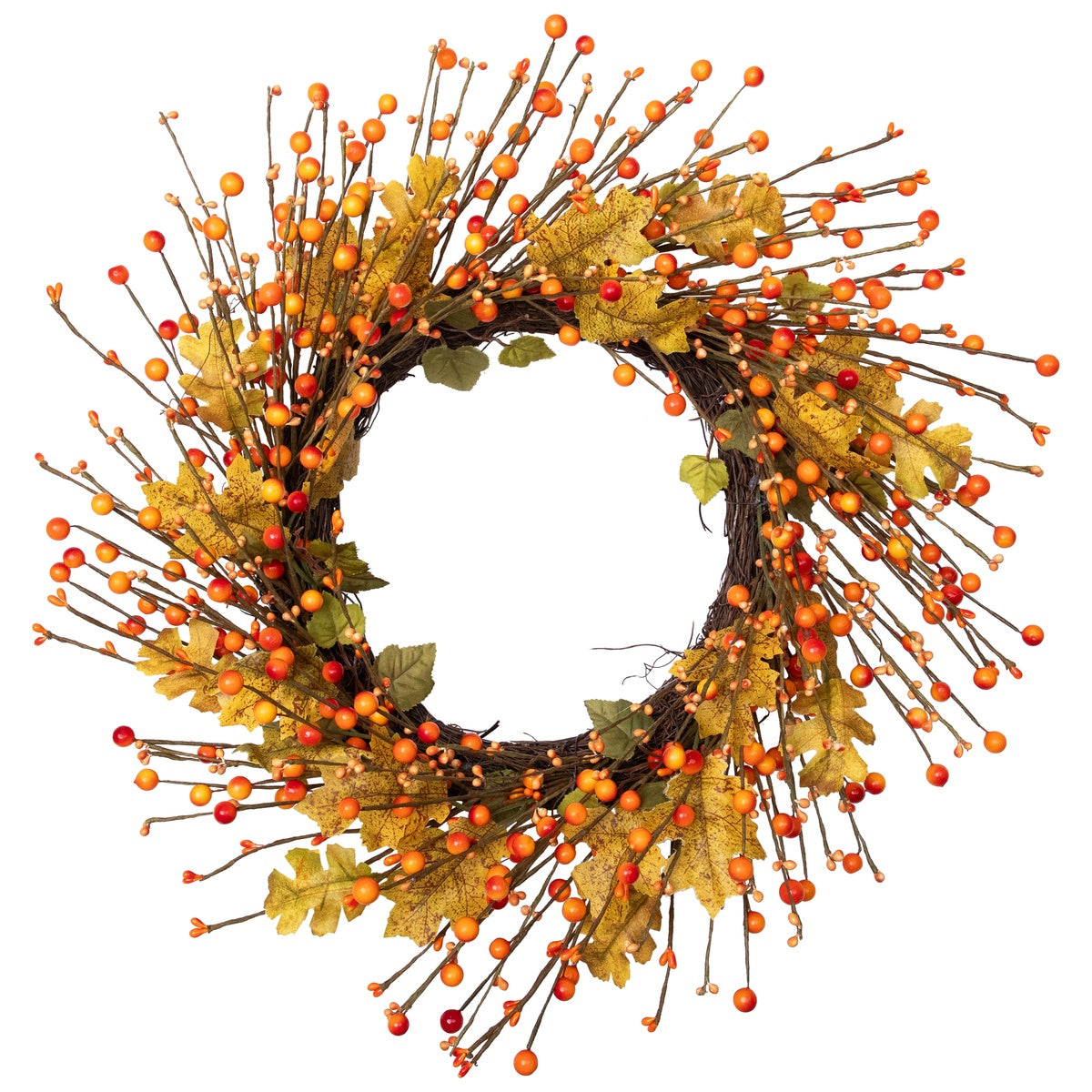  Northlight Orange Berries and Yellow Leaves Fall Harvest Artificial Wreath  22