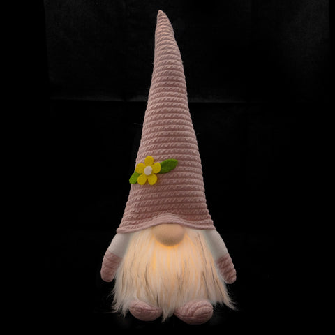 12.25" Lighted Pink Spring Gnome With Flower Hat