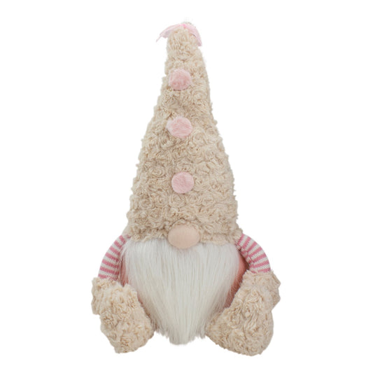 Striped Sitting Spring Plush Gnome Figure - 18" - Pink and Cream