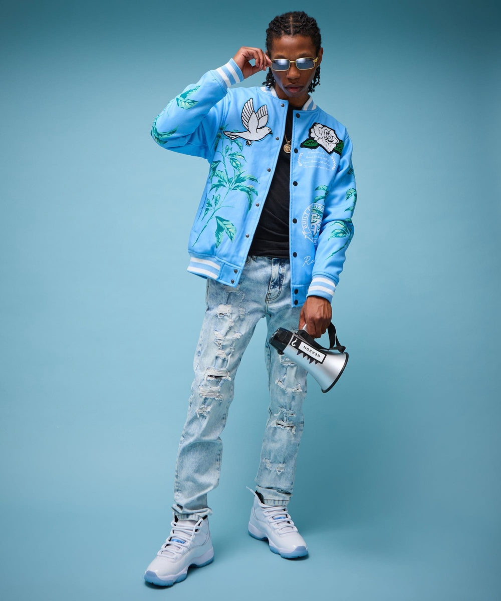  Reason Clothing Dove Wool Varsity Jacket - Light Blue - LIGHT BLUE - Bonton