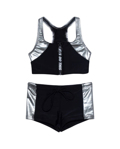 Duo Sporty Round Neck Bikini Top and Boy Shorts Set