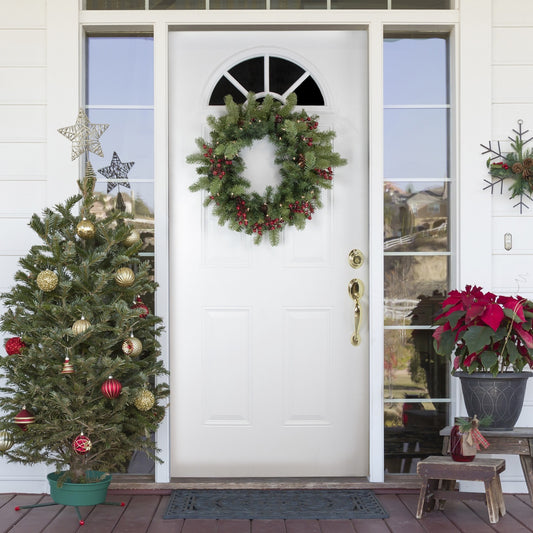 Real Touch™? Pre-Lit Noble Fir With Berries Artificial Christmas Wreath - 24" - Clear Lights