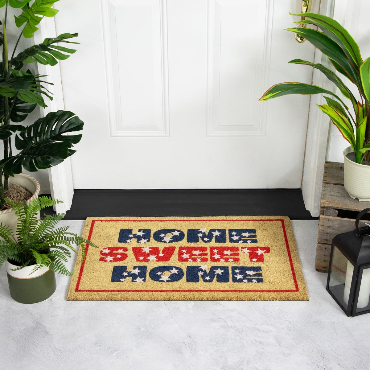  Northlight Red and Blue Americana Home Sweet Home Coir Outdoor Doormat 18