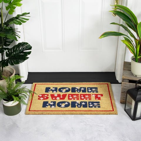 Red and Blue Americana Home Sweet Home Coir Outdoor Doormat 18" X 30"