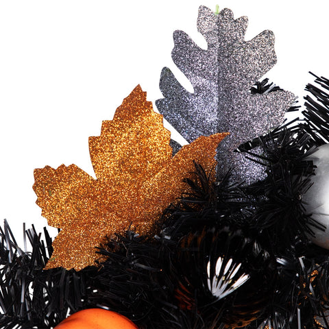Orange and Black Haunted House Halloween Wreath  24-Inch  Unlit