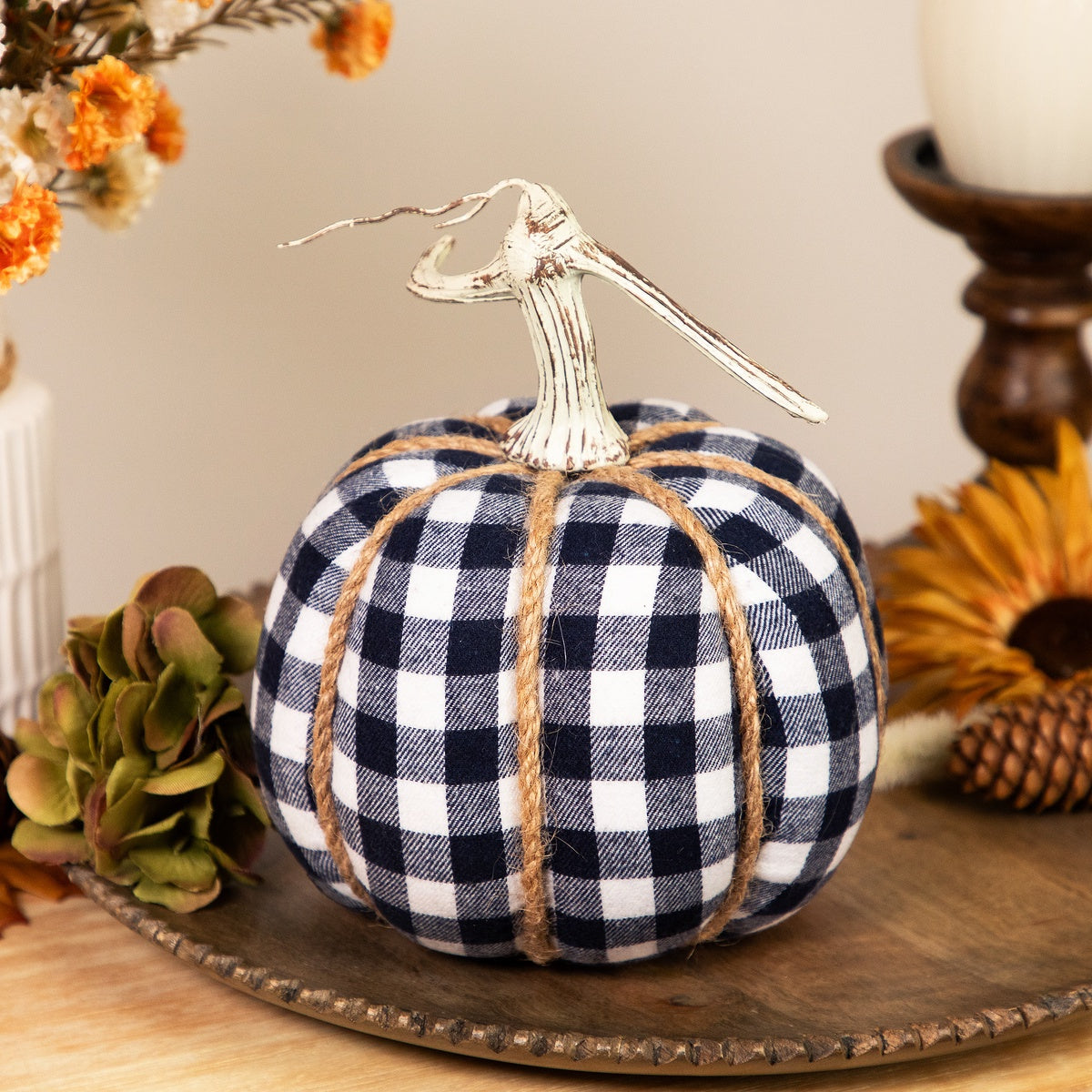  Northlight Plaid Fall Harvest Pumpkin With Weathered Stem - 7.75