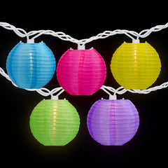 Paper Lantern Summer Patio Light Set - Multi-Color - 8.5' White Wire - 10ct