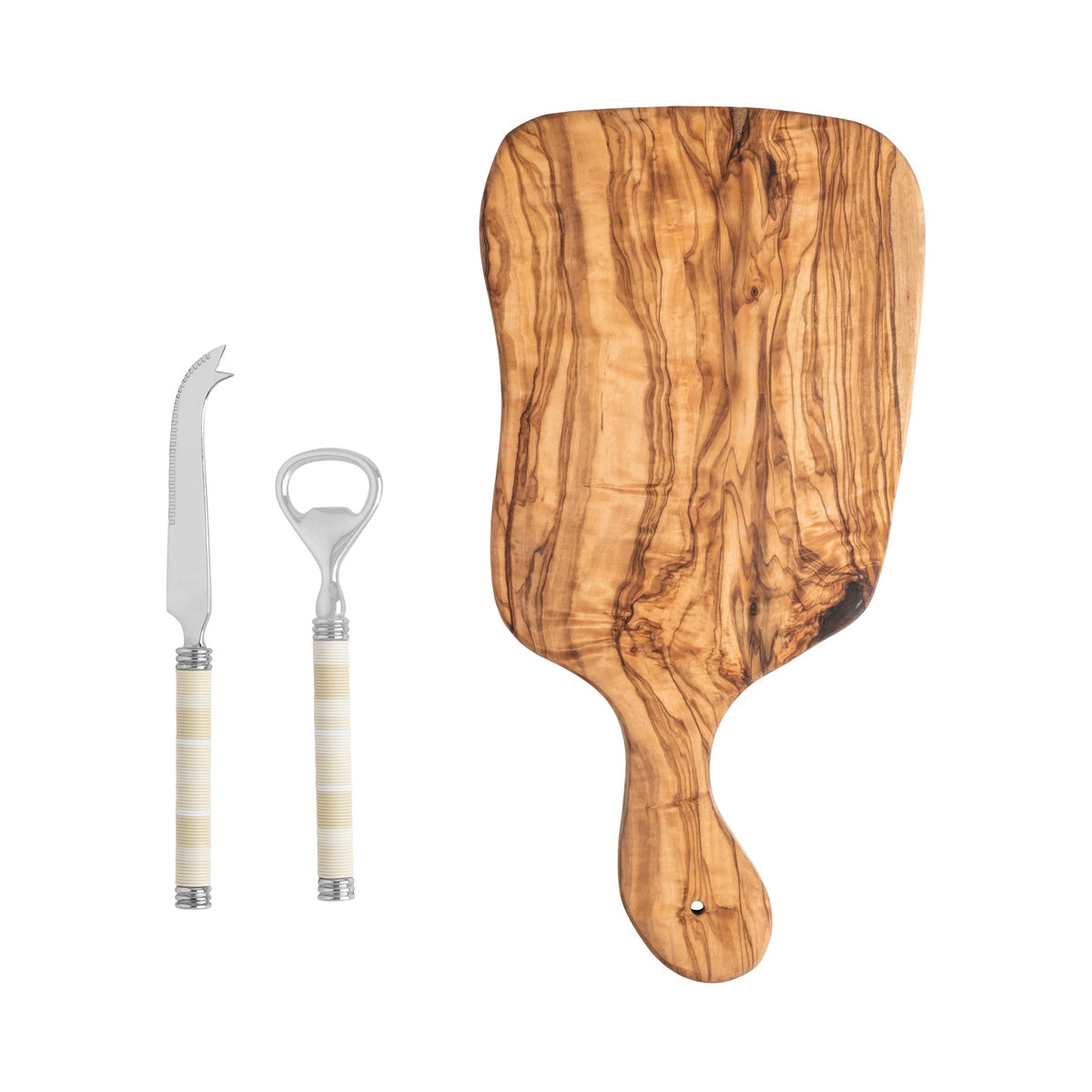  French Home Jubilee Cheese Knife, Bottle Opener and Olive Wood Board Set - Shades of Light - Default Title - Bonton