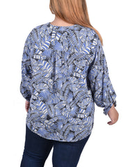 Plus Size Long Roll Tab Sleeve Pintuck Front Blouse