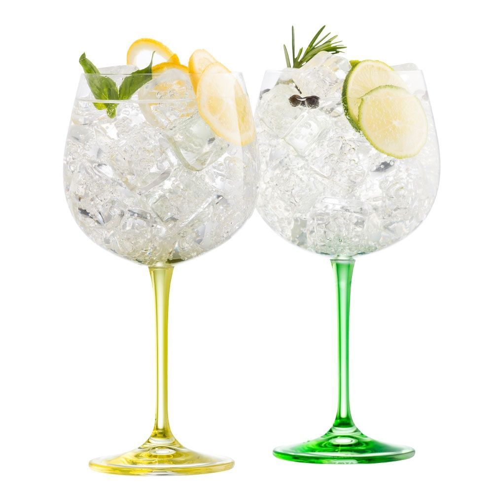  Galway Crystal Lemon and Lime Gin and Tonic Balloon Glasses Pair - Green/Yellow - Bonton