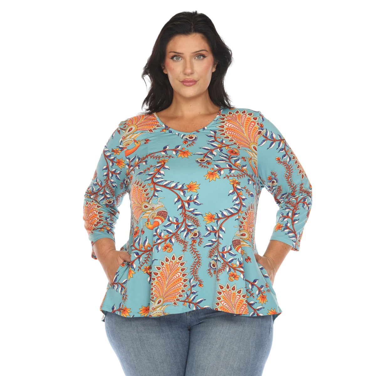  White Mark Plus Size Vibrant Boho Swing Top - 1X - Bonton