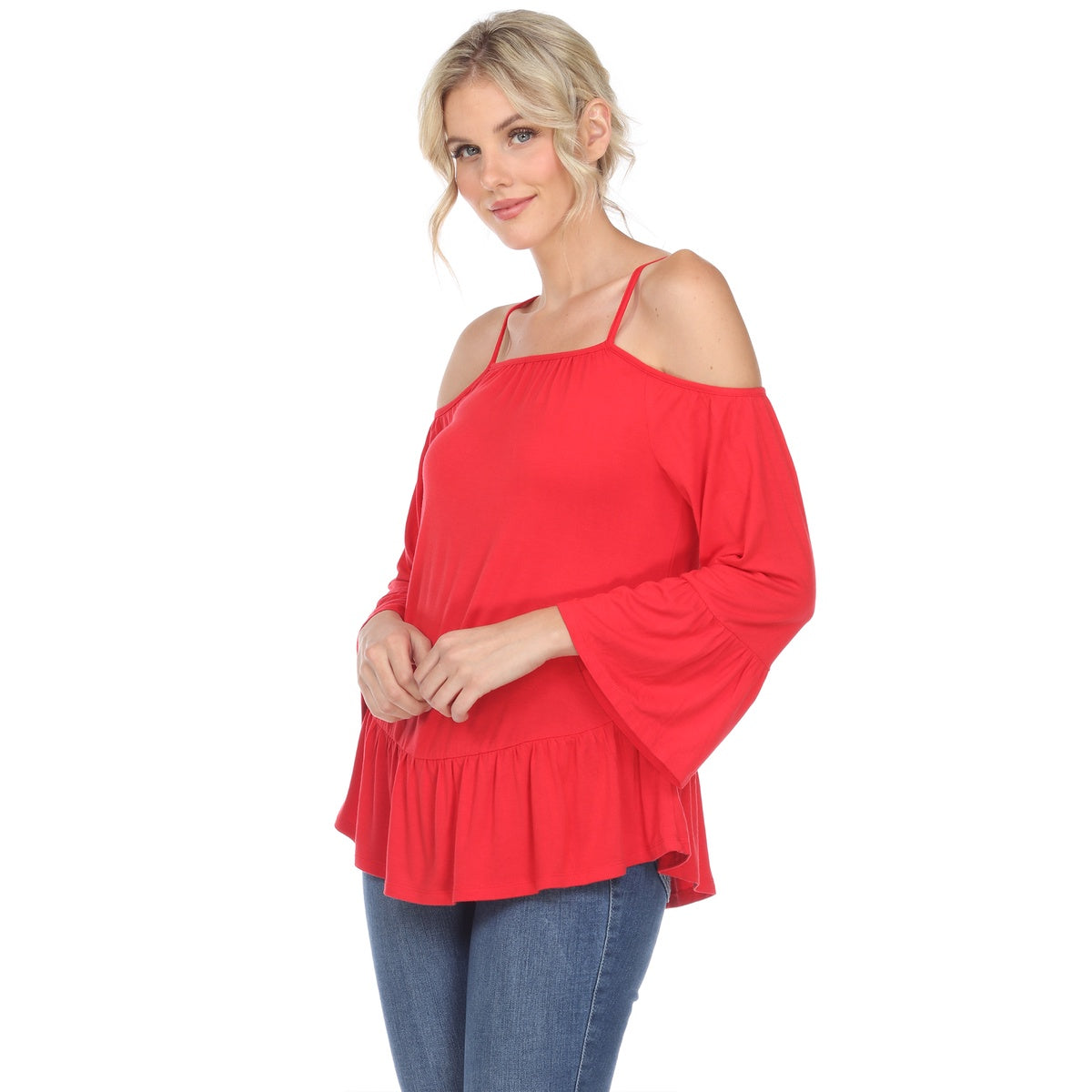  White Mark Women's Cold Shoulder Ruffle Sleeve Top - S - Bonton