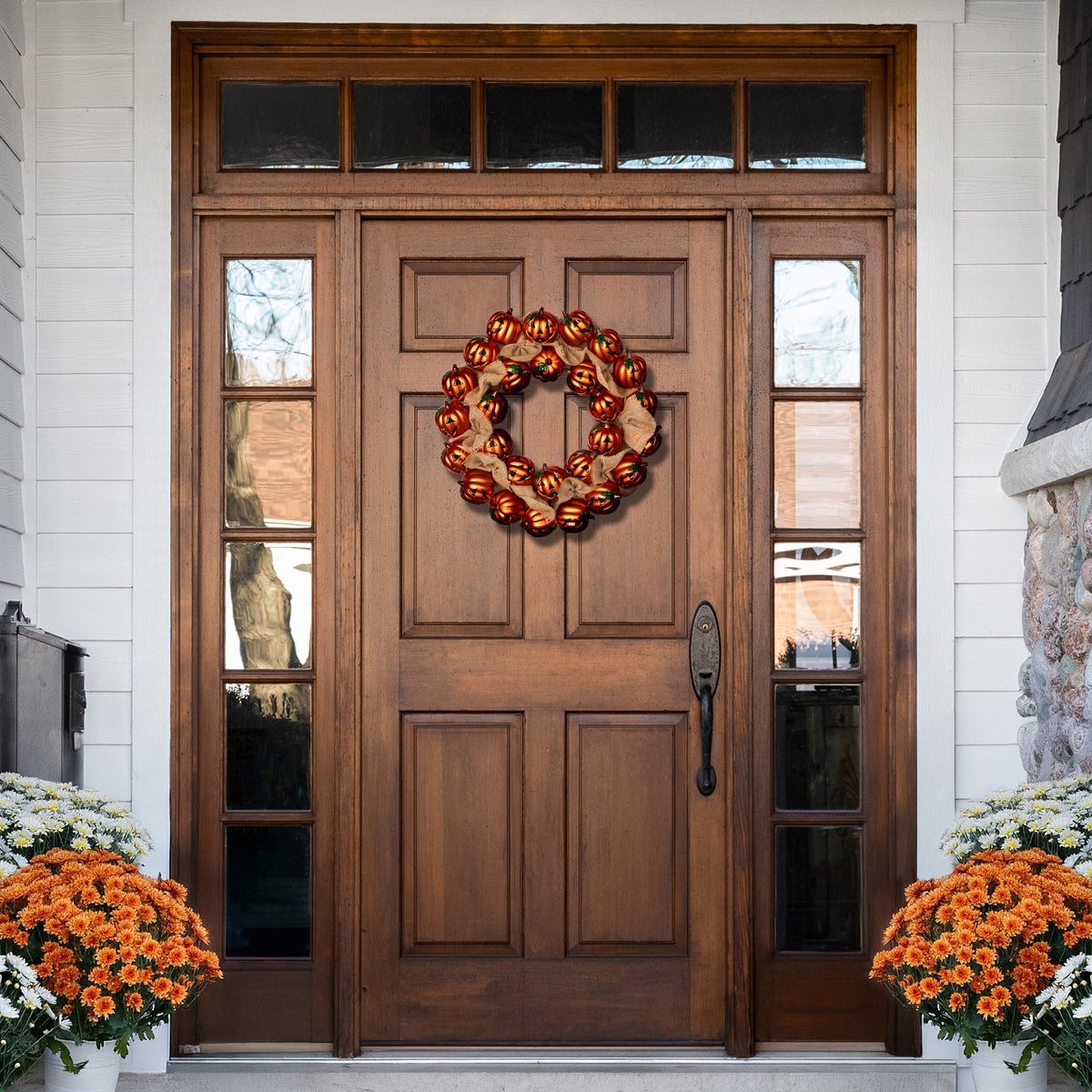  Northlight Jack-O-Lantern and Burlap Ribbon Halloween Wreath - 20