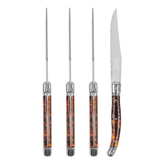 Laguiole Connoisseur 4-Piece Steak Knife Set With Tortoise Handles