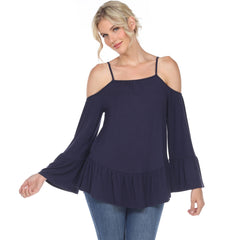 Women's Cold Shoulder Ruffle Sleeve Top