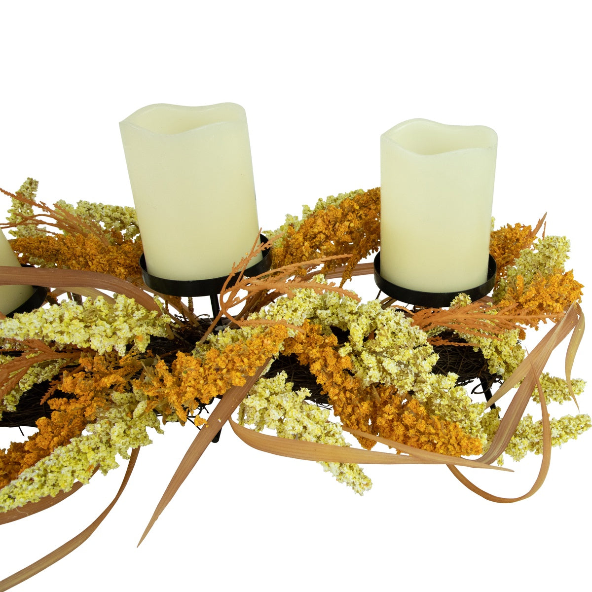  Northlight Autumn Harvest Triple Candle Holder With Artificial Fall Foliage - 22