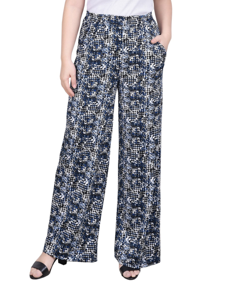  NY Collection Petite Wide Leg Pull on Pant - Black Navy Abstract - Bonton