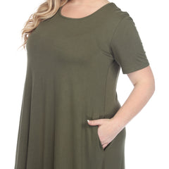 Plus Size Short Sleeve Pocket Swing Midi Dress