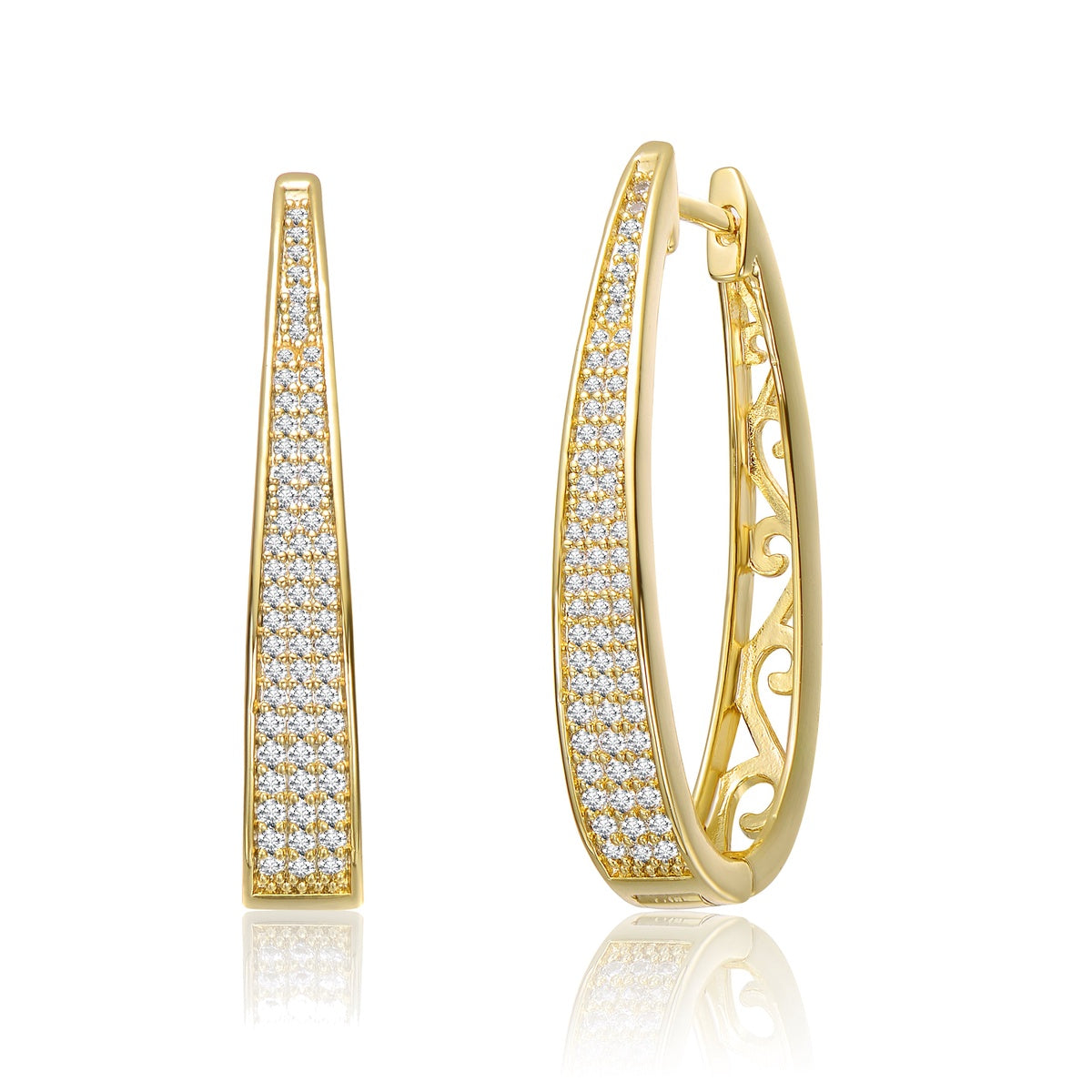  Rachel Glauber 14k Gold Plated Cubic Zirconia Pave Oblong Oval Hoop Earrings - Default Title - Bonton