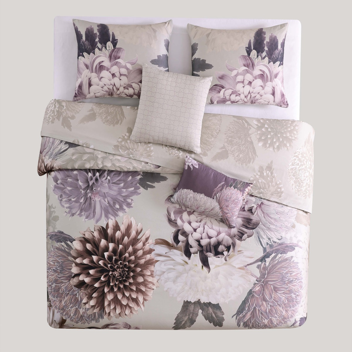  Bebejan Dahlia Purple 100% Cotton 5-Piece Reversible Comforter Set - QUEEN - Bonton