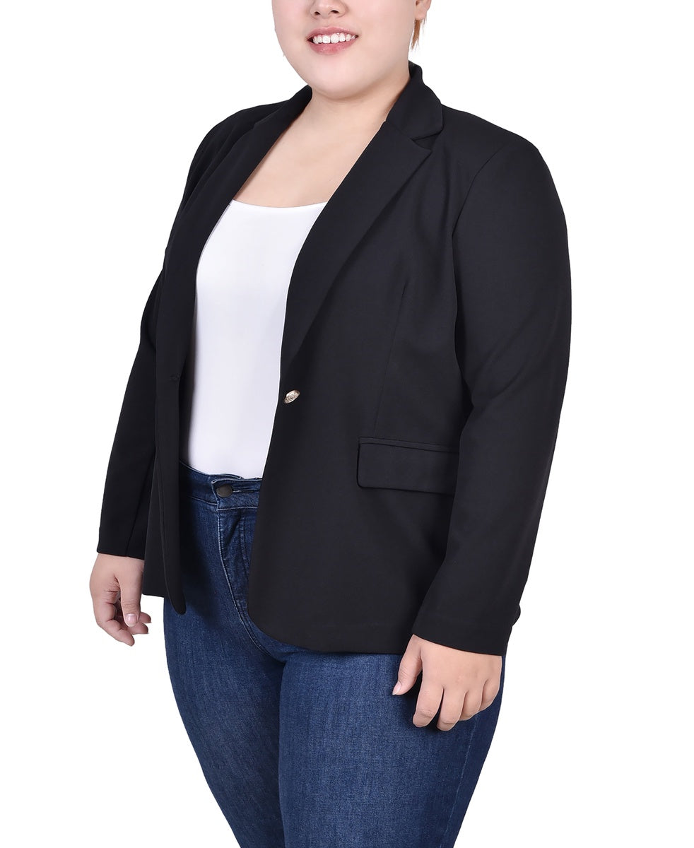  NY Collection Plus Size Long Sleeve Scuba Crepe Jacket - Black - Bonton