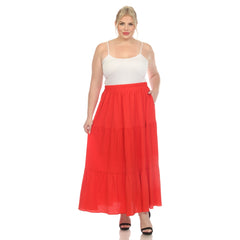 Plus Size Pleated Tiered Maxi Skirt