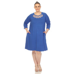 Plus Size Criss Cross Neckline Swing Midi Dress